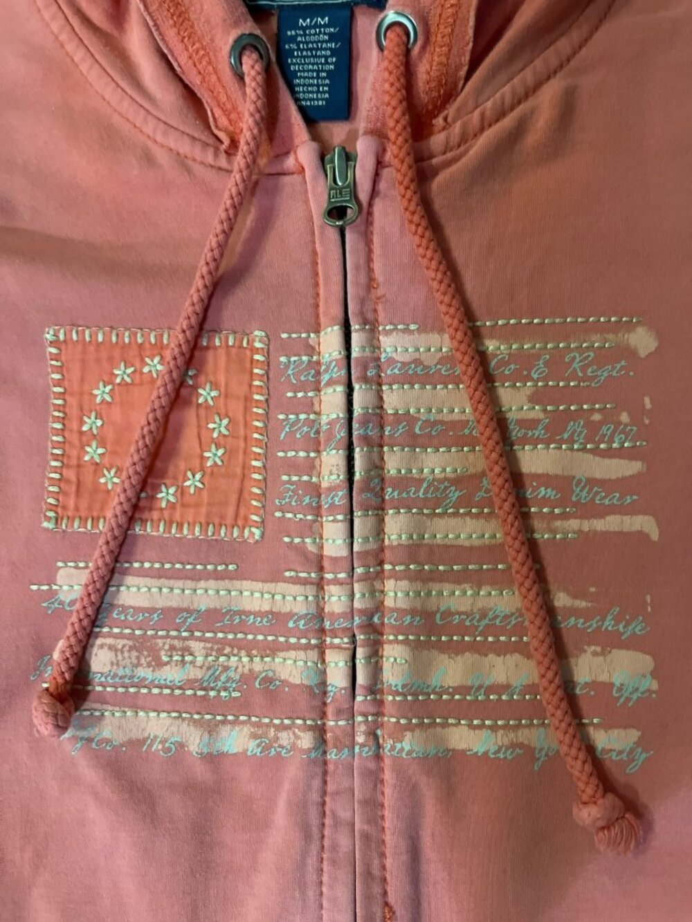 Polo Jeans Company Ralph Lauren Womens M Zip-Up Hoodie Flag Graphic Used - Picture 11 of 13